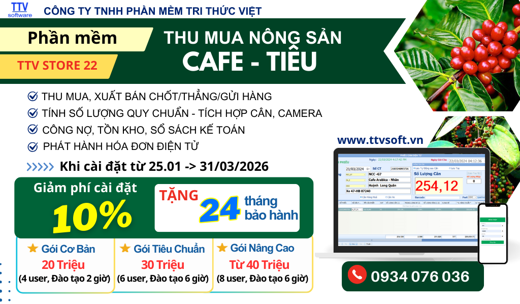 Giảm phí cài đặt khi triển khai phần mềm thu mua cà phê tiêu